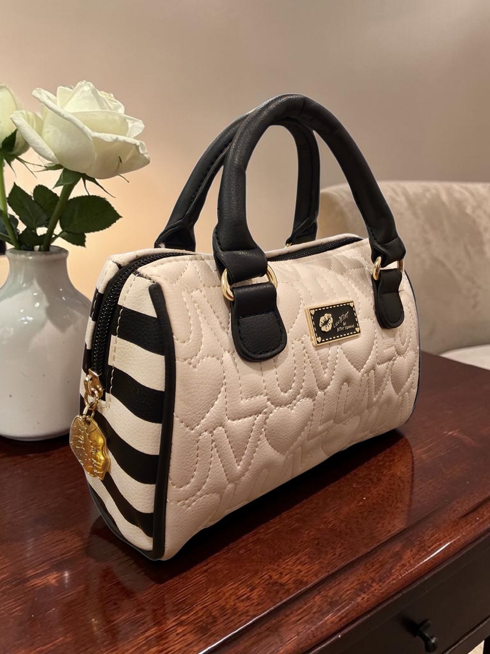 Luv Betsey by Betsey Johnson Mini Quilted Love Barrel Crossbody Bag
